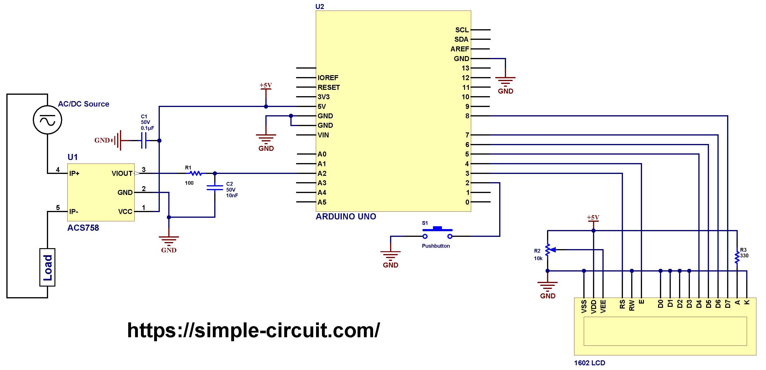 Hall current sensor ACS758 50A 3-5V compatible with Arduino